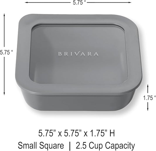 Ceramic Coated Glass Food Storage Container | No PTFE, PFOA, PFAS, and BPA | Reusable Non Toxic Meal Prep Container with Glass Lid | Easy To Store | 2.5 Cup Square [Smoke]