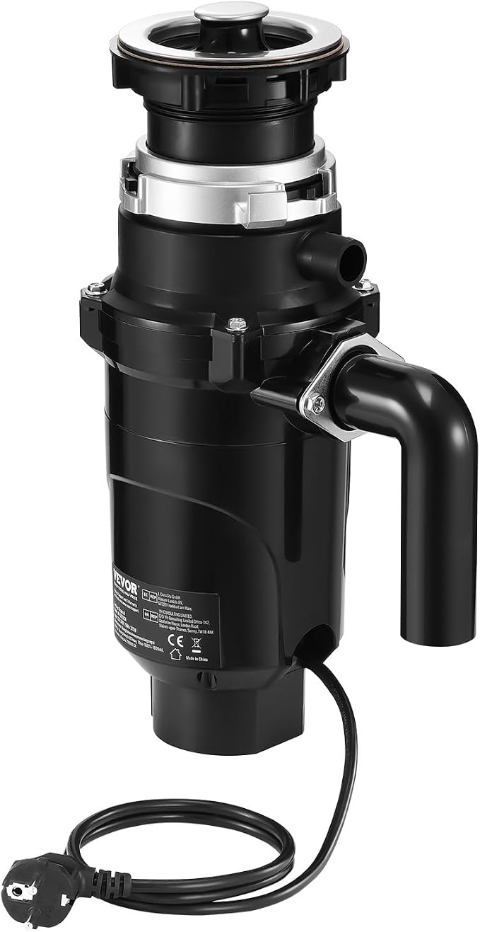 VEVOR JW-301 Garbage 1/2HP 3450RPM DC Motor, Continuous Feed Sink Disposer, EZ Connect Food Waste Grinding System with Power Cord and Splash Guard, for Kitchen, Black