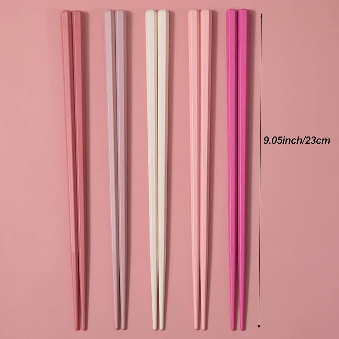 Chopsticks Reusable Dishwasher Safe, Slivek Premium Japanese Chinese Korean Chopstick, Non-slip, Lightweight, 9.05 inches - Macaron Pink Chop Sticks, 5 Pairs