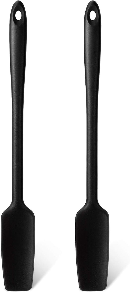 2 Pieces Long Handle Silicone Jar Spatula Kitchen Scraper Spatula Non-Stick Rubber Silicone Scraper for Jars, Smoothies, Blenders Cooking Baking Stirring Mixing (Black)