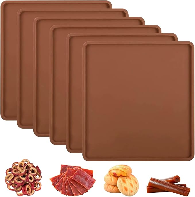 6 Pcs Silicone Dehydrator Sheets with Edge for 14" x 14" Trays, Non-stick Silicone Tray Liner for Excalibur Dehydrator, Reusable Mats Square Dryer for Jerky, Fruit, Meat, Herbs,Crackers