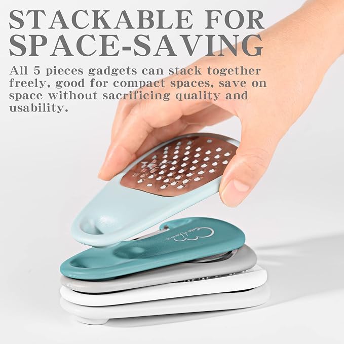 Kitchen Gadgets Set, Stackable for Saving Space, Blue, 5 Pieces | Durable Cooking Tools, Space Saving for Small Kitchen, Accessories for RV Camper Inside, Dishwasher Safe