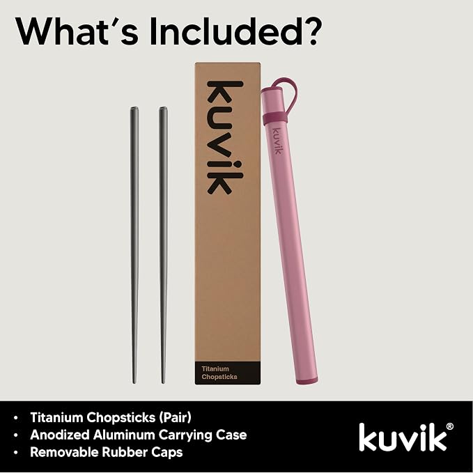 Kuvik Titanium Chopsticks with Flamingo Pink Carrying Case