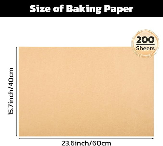 Beasea Parchment Paper Sheets for Baking, 200pcs 16x24 Inch Unbleached Precut Nonstick Heavy Duty Natural Parchment Baking Paper Sheets for Air Fryer Cooking, Grilling, Frying and Steaming