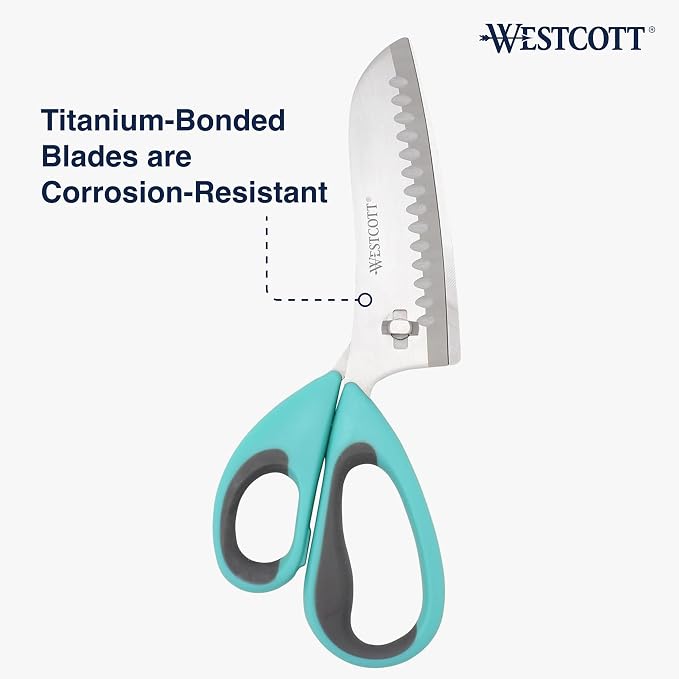 Westcott Titanium-Bonded Soft Handle Kitchen Pizza Scissors with Detachable Handles, Teal - 9-Inch Kitchen Shears for Cutting Pizza, Prepping Vegetables, and More