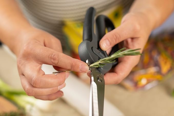 Kuhn Rikon Pro Kitchen Shears Plus | Heavy-Duty Stainless Steel Blades, Built-In Herb Stripper, Bottle Opener