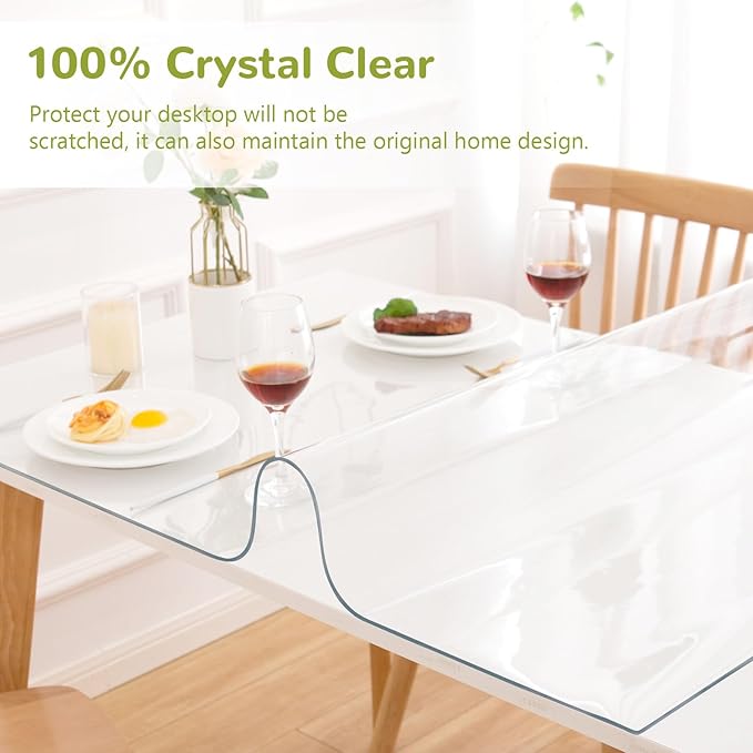 28 x 64 Inch Clear Table Cover Protector, Clear Table Protector for Dining Room Table, 1.5mm Plastic Table Cover, Waterproof Table Pad for Kitchen, Office