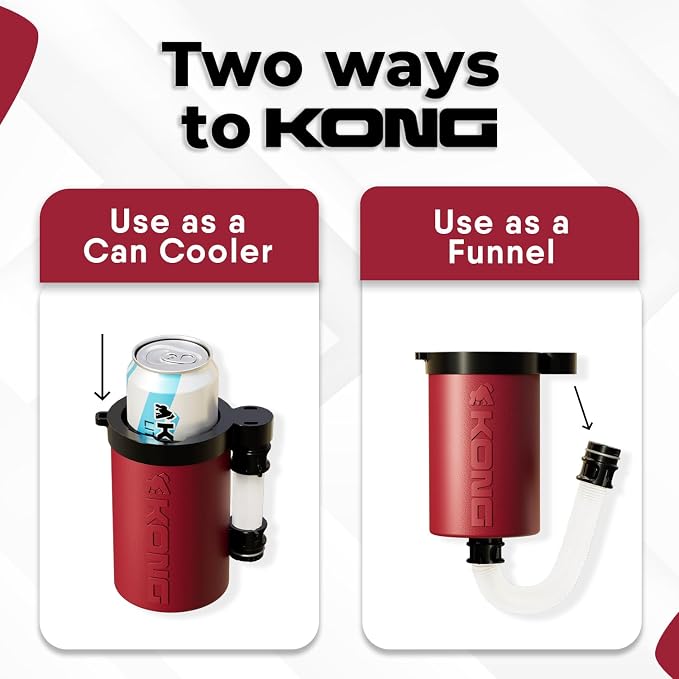 The Kong 2.0 - A Portable Can or Bottle Cooler/Cup With A Detachable, Expandable, Hose To Funnel Your Drink (Red)