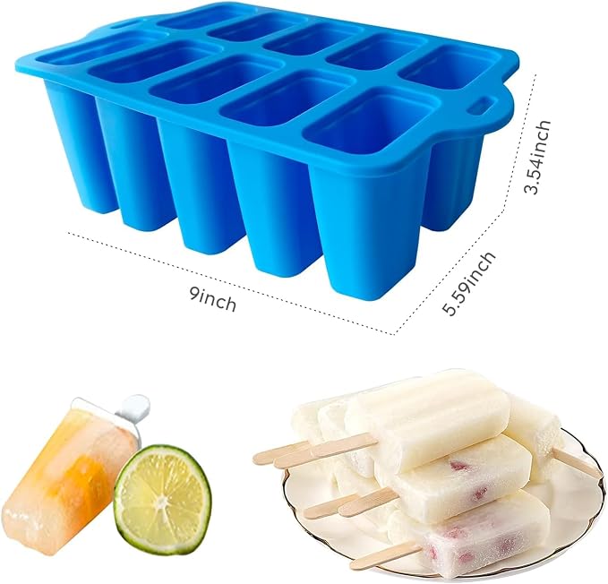 Silicone Popsicle Molds with Sticks, Easy Release Popsicle Maker Mold Set, BPA Free Ice Pop Mold, 10-Cavity Homemade Ice Cream Mold for Kids, Toddlers, Adults