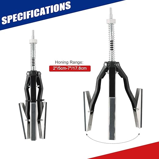 Engine Cylinder Hone Adjustable Deglazer Set for Grinding Holes from 2" to 7" in Diameter, Adjustable Brake Piston Honing Tools with Extra 3-Piece 4" Long Stones 220 Grit (4")