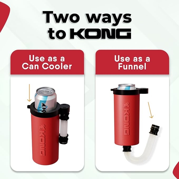 The Kong Skinny Can - Portable Coozie or Bottle Cooler/Cup With Detachable, Expandable, Hose To Funnel Your Drink (Red)
