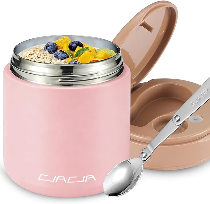 Thermo for Hot Food Kids - 15.2oz with Folding Spoon and Silicone handle | Leak Proof Insulated Food Jar, Soup Thermo, Wide Mouth Insulated Lunch Containers, Dishwasher Safety