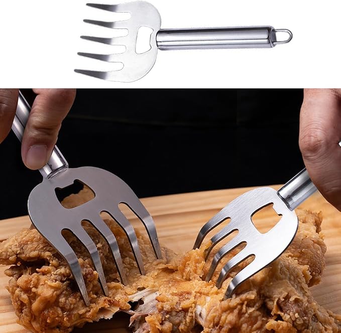 2 Pack Meat Gripper Claws with Long Handle Meat Shredding Claws Meat Handler Shredder Claws Set Chicken Shredder Claw Stainless Steel BBQ Pulled Pork Paws for Pulled Pork Taco Meats Smoker