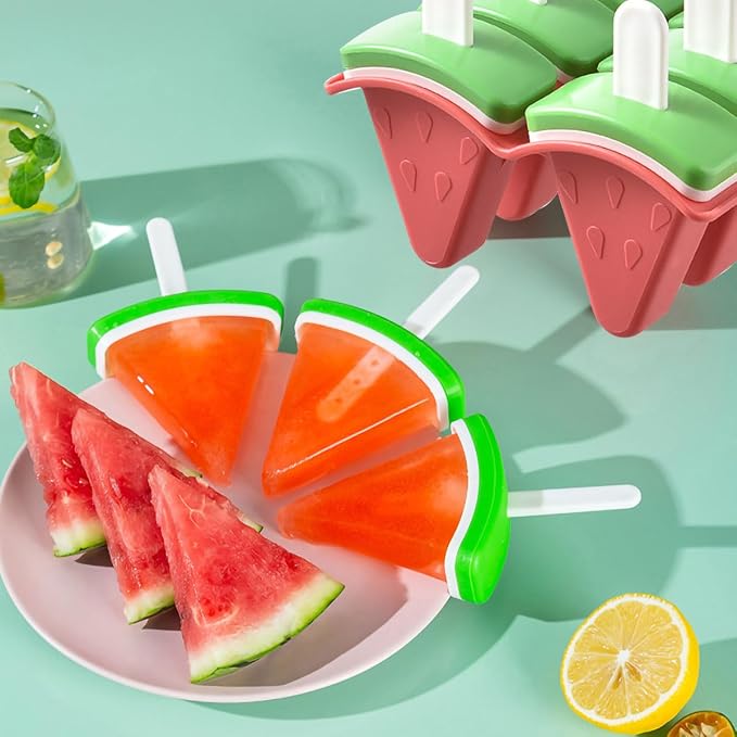 Watermelon Shape Popsicle Molds, Ice Pop Plastic Molds 6 Cavities, Ice Cream Pop Mold, Plastic Popsicles Molds, DIY Ice Pop Molds With Sticks