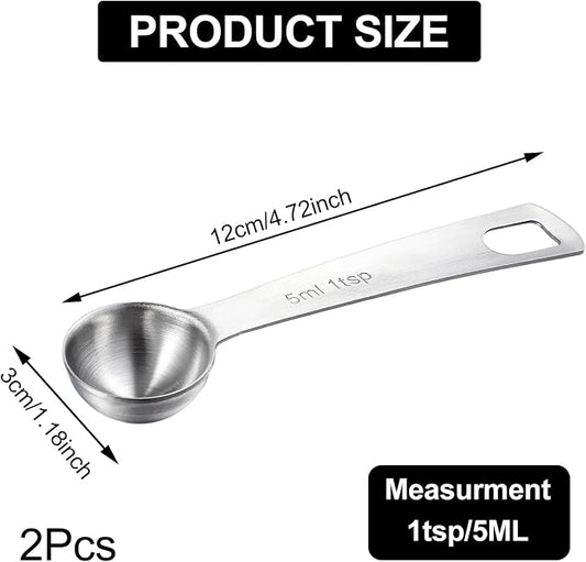 Lusofie 2 Pcs 1 Teaspoon Measuring Spoons 5ml Mini Spoons Stainless Steel Measuring Spoons For Kitchen Cooking Spoon Coffee Spoon (Silver)