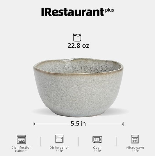 Organic Shape Restaurant Soup Bowl 5.5", Commerical Grade Catering Stoneware Soup bowl in Ir-regular Organic Shape, Chip & Scratch Resistant, Glossy Reactive Glaze Grey, Case of 24
