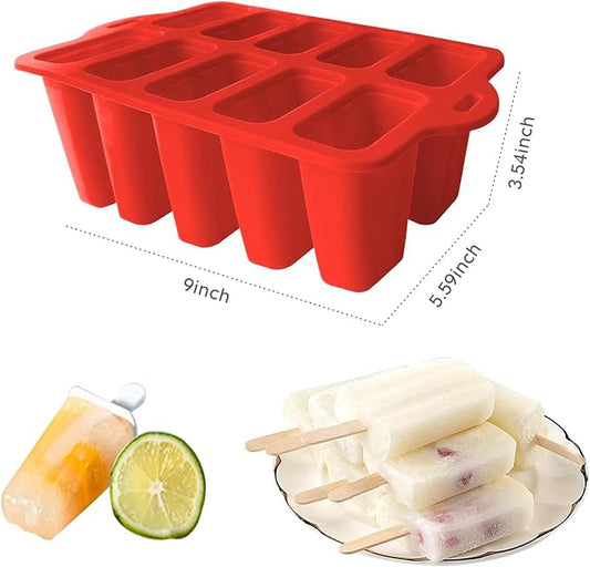 Easy Release Popsicles Molds, 10-Cavity Silicone Popsicle Molds with Sticks, Popsicle Maker Mold Set, BPA Free Homemade Ice Pop Mold for Kids, Toddlers, Adults
