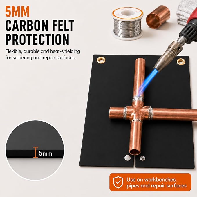 Welding Blanket Fireproof, 12x12inch Soldering Heat Shield Mat for Torch, Flame Protector, Soldering Repairs with Hole for Pipe Soldering, 2pack Welding Pad for Plumbing