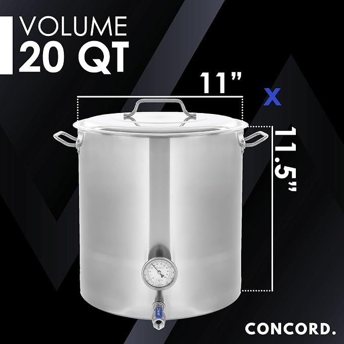 CONCORD Stainless Steel Home Brew Kettle Stock Pot (Weldless Fittings) (20 QT/ 5 Gal)