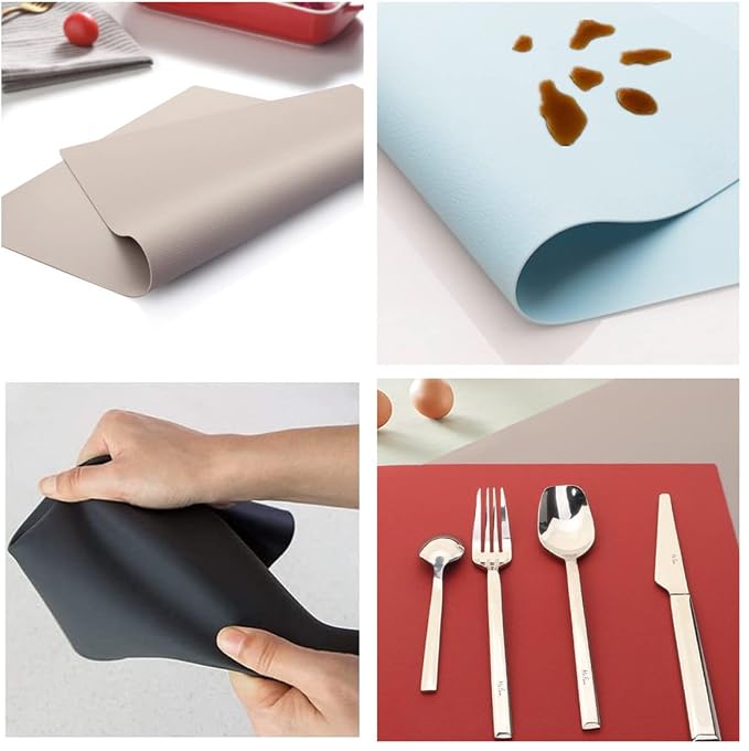 IYYI Silicone Placemats, Dining Placemats Set of 4, Waterproof Placemats for Kids, Non-Slip Silicone Mats for Dinner Table, Heat Resistant & Dishwasher Safe (Dark Gray, 17.6" ×12.5")