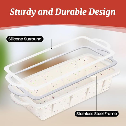 CAKETIME Silicone Loaf Pan with Metal Frame, Nonstick 10 x 4.8 x 2.3 inch Silicone Bread Pan for Baking Homemade Loaf, Bread, Meatloaf, Cake, Sandwich BPA Free