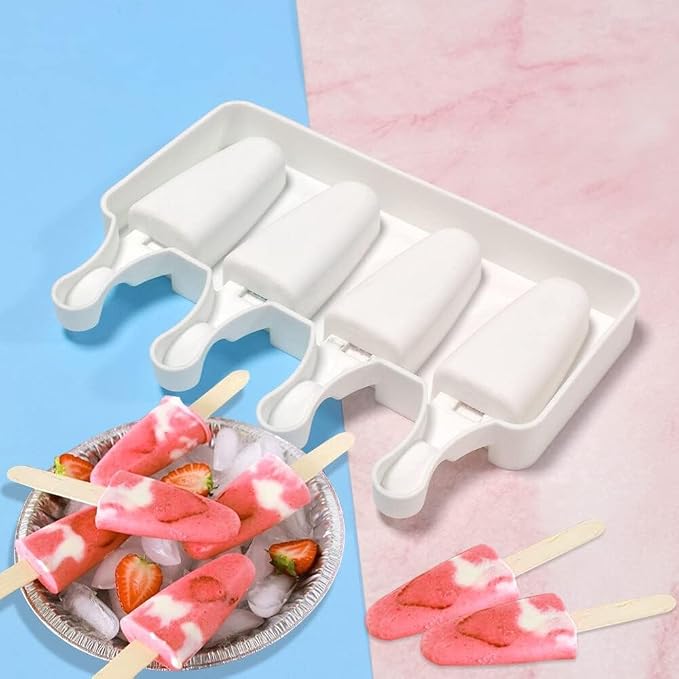 1 Pack Cute Triangle Shape Popsicle Molds Silicone Ice Pop Molds 4 Cavities Popsicle Molds for Kids Adults Ice Cream Mold Cakesicles Mould DIY Popsicle Maker Homemade Popsicle Silicone Molds M