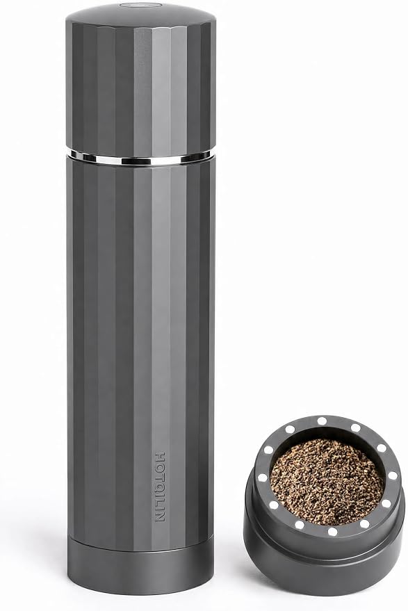 All-Metal Pepper Grinder, Manual Pepper Mill, Stainless Steel Burr | Commercial-Grade, No Plastic, Refillable, 60+ Precision Settings, High-Output Grinding, Magnetic No-Mess Powder Chamber