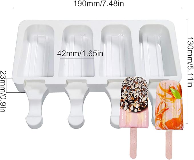 Vilihkc 2 Pack 4 Cavity Silicone Popsicle Molds for Kids, Red, 8 Popsicles, Cylindrical, Ice Pop Molds with 50 Wooden Sticks