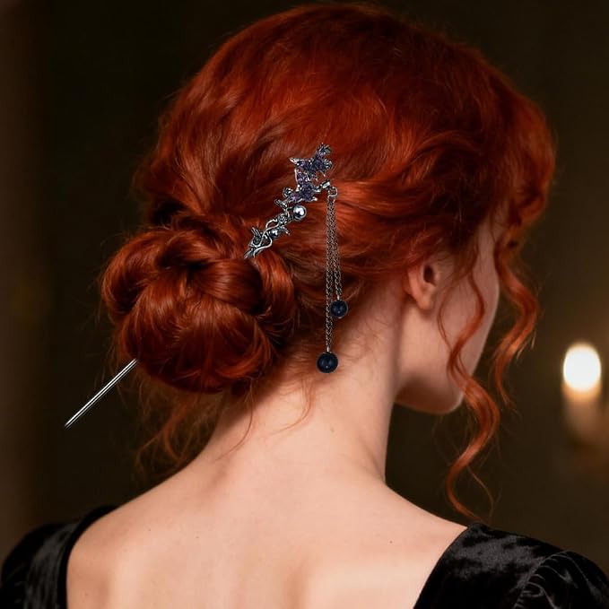 5PCS Butterfly Flower Hair Sticks for Buns Long Hair Retro Vintage Asian Chinese Traditional Hanfu Vintage Floral Metal Hairpins Hair Accessories for Women Girls
