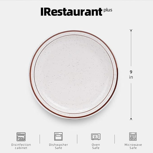 Stoneware Narrow Rim Commercial Grade Dinnerware Brown Speckle, Plate 9", Case of 24