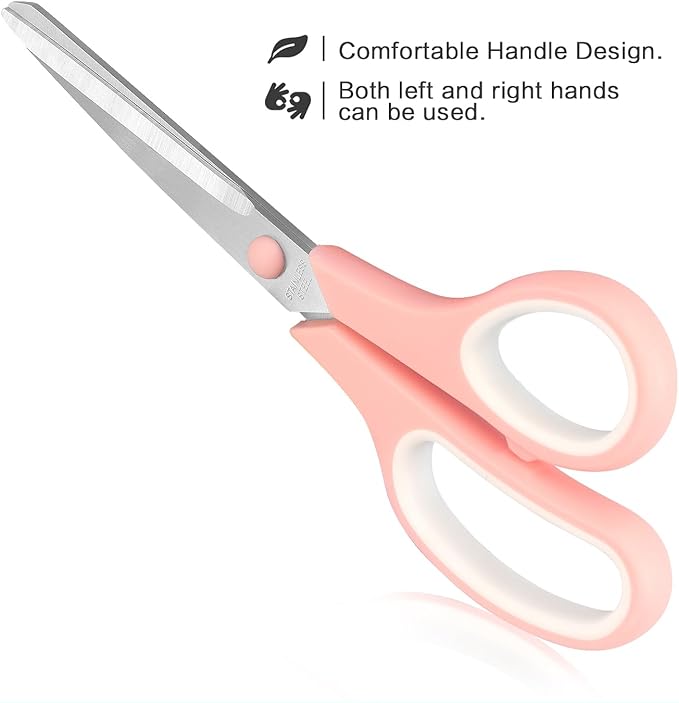 LONGKEY 8.5" Pastel Scissors 3-Pack, Ultra Sharp Stainless Steel | Scissors for Office Home School, Soft Comfort-Grip Right/Left Hand