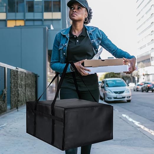 Insulated Pizza Delivery Bag for Carry Hot, 24" x 24" x 14" Insulated Food Delivery Bag, Grocery Cooler Bags for Catering/Doordash, Commercial Food Warmers（Black, 1Pk） | Carrier Warmer for Hot/Cold Food, Insulated Food Delivery Bag, Insulated Grocery C...