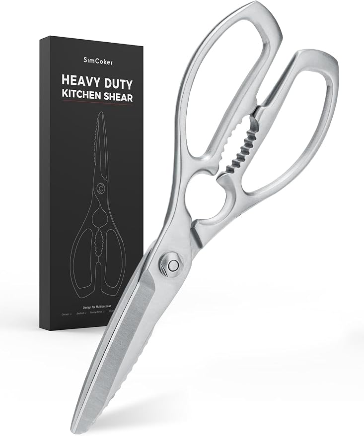 Kitchen Scissors, Forged Stainless Steel Shears for Meat and Vegetables | 3Cr14 one-piece blades with bottle opener, nutcracker and fish scaler; dishwasher safe