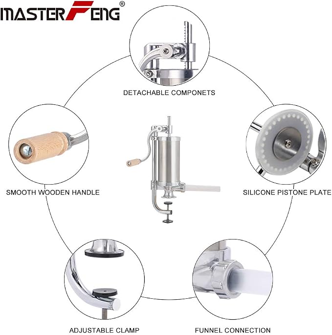 Sausage Stuffer, Stainless Steel Homemade Sausage Maker Vertical Meat Filling Kitchen Machine, Packed 8 Stuffing Tubes (2.5LBS VERTICAL)