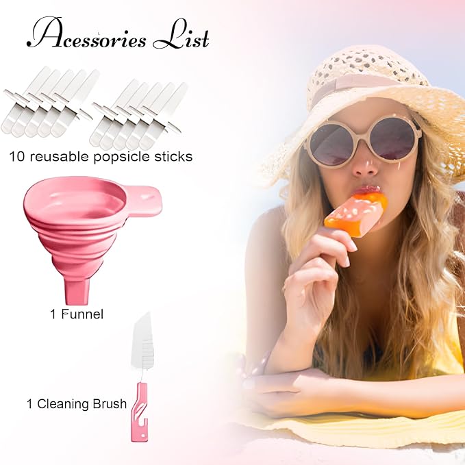 Silicone Popsicle Molds 10 Pcs Ice Pop Maker Molds with 10 Reusable Sticks, Cleaning Brush and Funnel - Homemade Easy-Release Reusable Popsicle Moulds Shapes (Pink)