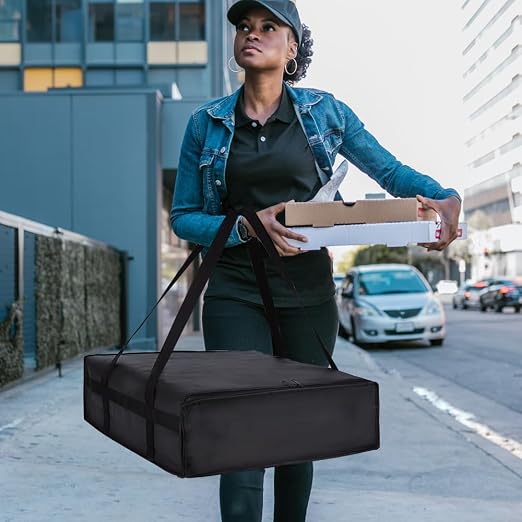 Insulated Pizza Delivery Bag for Carry Hot, 20" x 20" x 6" Black 1Pk | Carrier Warmer for Hot/Cold Food, Insulated Food Delivery Bag, Insulated Grocery Cooler Bags for Catering/Drivers, Commercial