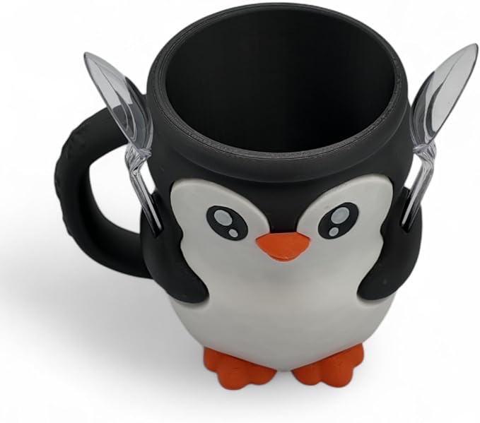 Ice Cream Pint Holder – Fits Standard Pints – Dual Spoon Sockets – Keeps Hands Warm – Fun Unique Designs with Vibrant Colors – Reusable Ice Cream Sleeve - Ramen Noodle Holder (Penguin)