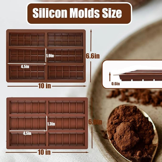 Chocolate Bar Mold,2pcs Silicone Deep Chocolate Bar Molds with 100pcs Bags,Non-Stick Thick Chocolate Bar Molds for Dubai Chocolate Bar,Candy,Chocolate Snacks