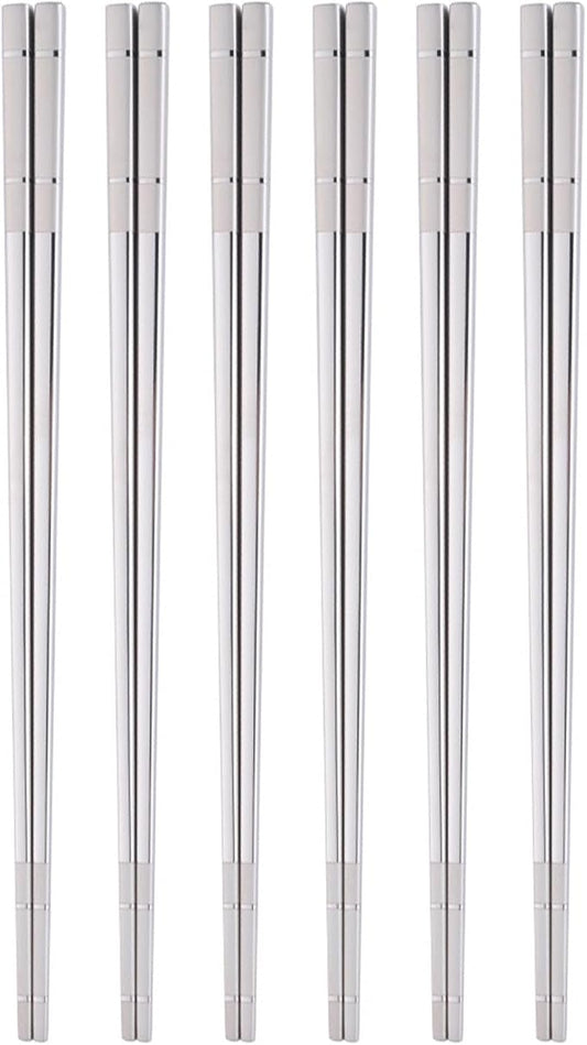 Reusable Stainless Steel Chopsticks,Dishwasher Safe , Easy to Use(6 PCS,Silver)
