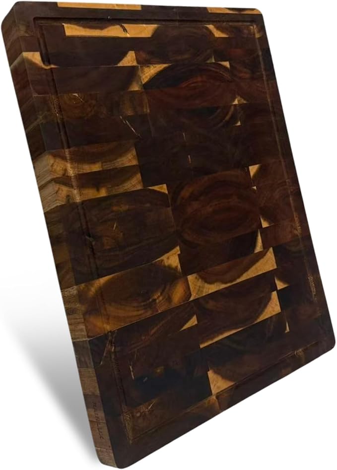 Walnut Wood Cutting Board for Kitchen, End Grain Chopping Board with Juice Groove, Heavy Duty Checkered Board for Cheese and Vegetables, Non-slip Feet, 17" × 12" × 1.5"