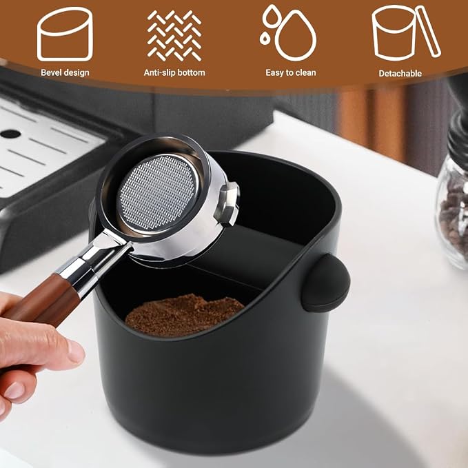 Coffee Knock Box 4 inch Espresso Knock Box with Coffee Tamper Pad Coffee Knock Box Espresso Grounds Espresso Dump Bin for Home/Office (5inch/black)