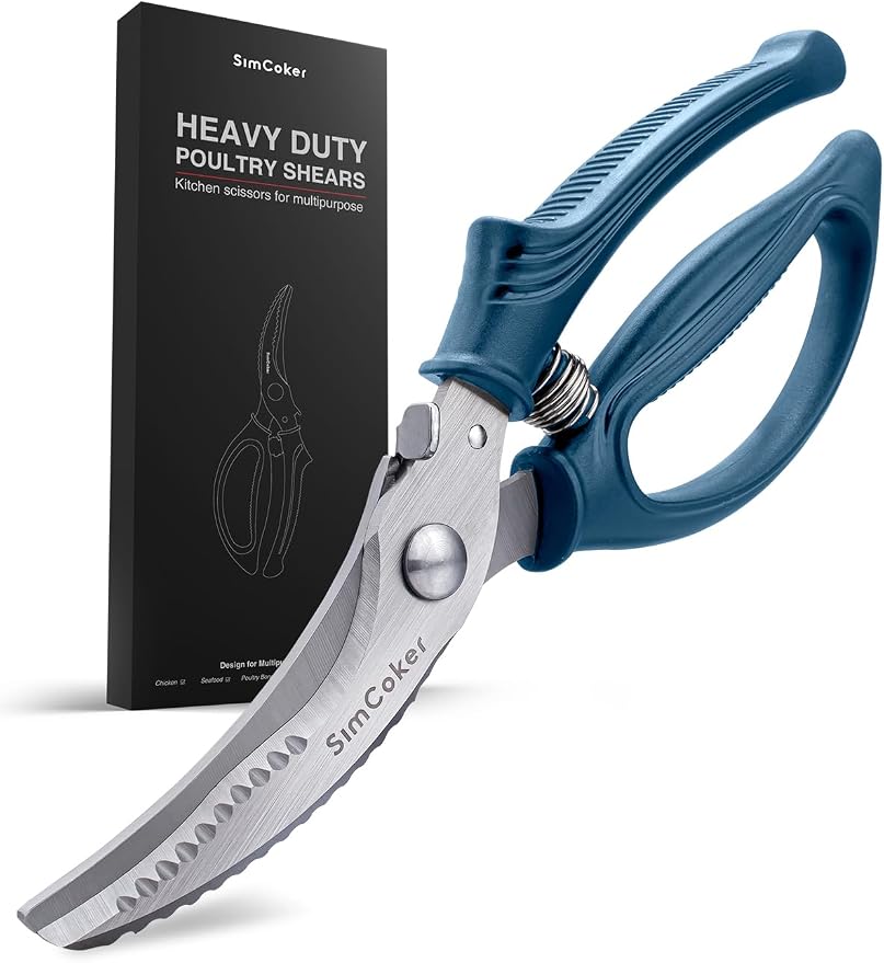 Poultry Shears, Heavy Duty Kitchen Shears With Anti-Slip Handle & Safety Lock, Poultry Scissors for Meat, Chicken, Bone,Turkey, Fish, Spring Loaded, Dishwasher Safe(Navy Blue)