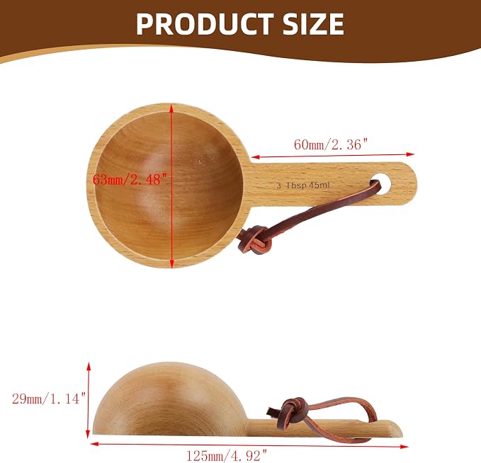 45ml Wood Measuring Spoon and Scoop Wooden Tablespoon 45ml Measuring Scoop 3 TBSP Retro Coffee Spoons for Dry Ingredients Ground Tea Spice (Wood Color, 3TBSP)