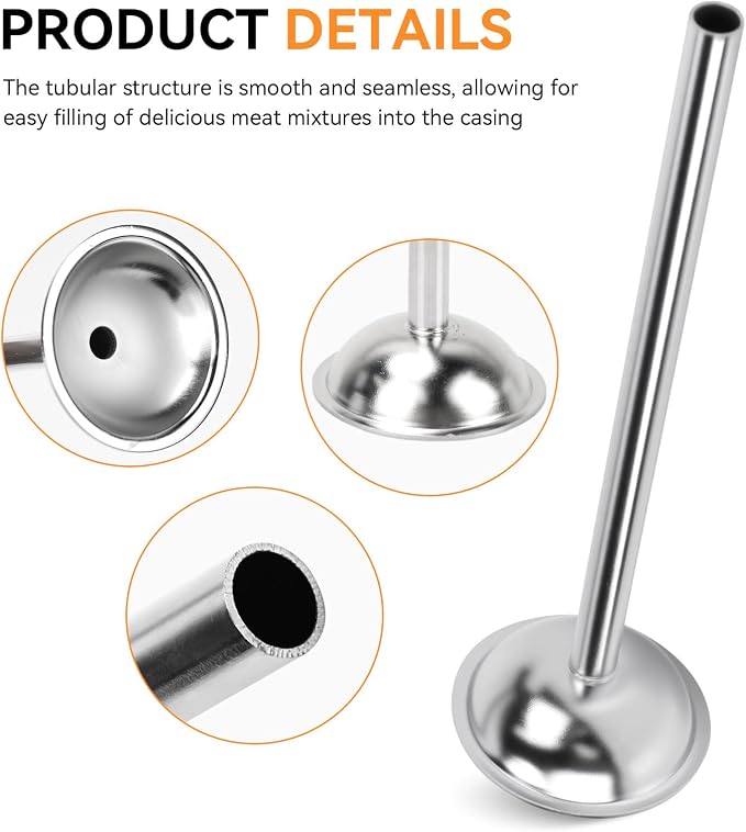 10mm Stainless Steel Sausage Stuffing Tubes for #5 Sausage | Stuffing Funnels, 10mm Stuffing Horn For Manual/Electric Meat Sausage Stuffer