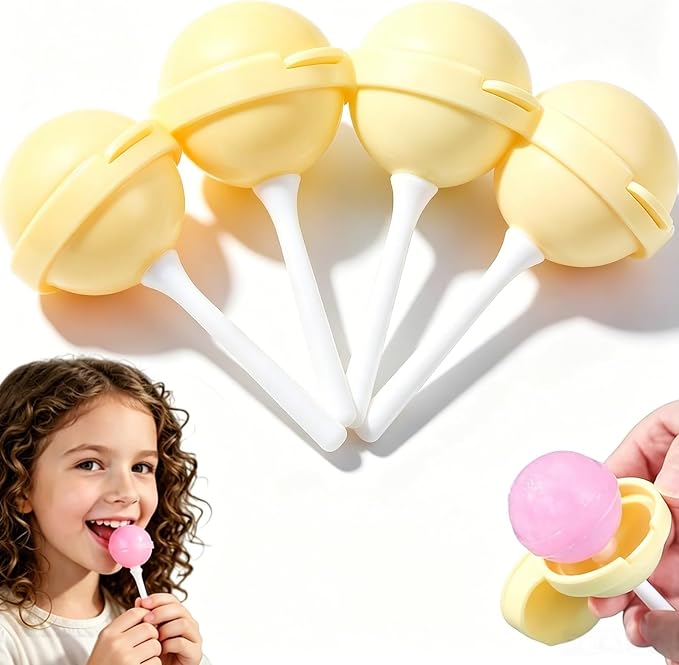 4PC Silicone Lollipop Ice Cream Maker, Reusable Homemade Popsicle Molds, Colorful DIY Lollipop Ice Cream Mold, Funny Silicone Popsicle Molds for Juice Yogurt Frozen Treats, Summer Party (Yellow)