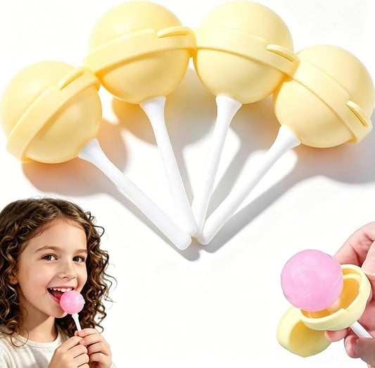4PC Silicone Lollipop Ice Cream Maker, Reusable Homemade Popsicle Molds, Colorful DIY Lollipop Ice Cream Mold, Funny Silicone Popsicle Molds for Juice Yogurt Frozen Treats, Summer Party (Yellow)