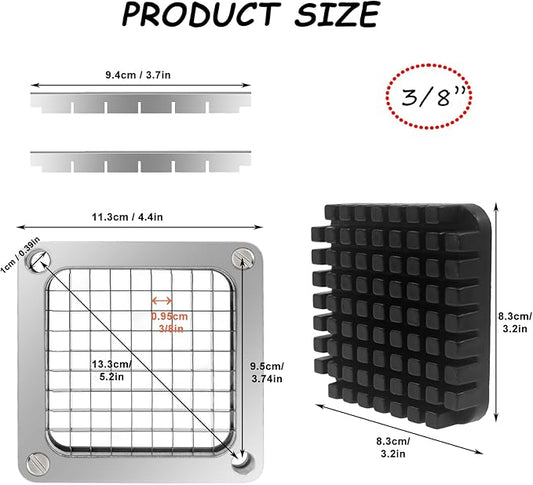 Replacement Chopper 3/8‘’ Blade,Commercial Vegetable Chopper Dicer Stainless Steel Blade and Pusher Block for Fruit Cutting Machine Tomato onion French Fries Cutter