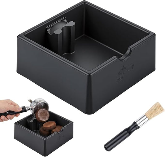SelfTek Coffee Knock Box - Silicone coffee grounds container with Tamper Stand & Cleaning Brush Non-Slip Base & Handle, Easy Clean, Essential Coffee Maker Accessories
