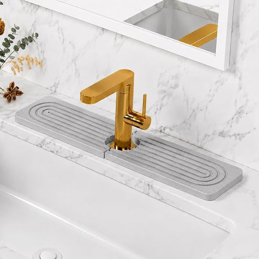 Stone Faucet Mat for Kitchen Sink, Super Water Absorbing,Gray, 15.6"x3.9" | Diatomite, Fast-Drying, Eco-Friendly, Faucet Splash Guard For Bathroom or Kitchen Counter