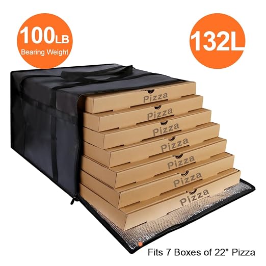 Insulated Pizza Delivery Bag for Carry Hot, 24" x 24" x 14" Insulated Food Delivery Bag, Grocery Cooler Bags for Catering/Doordash, Commercial Food Warmers（Black, 1Pk） | Carrier Warmer for Hot/Cold Food, Insulated Food Delivery Bag, Insulated Grocery C...